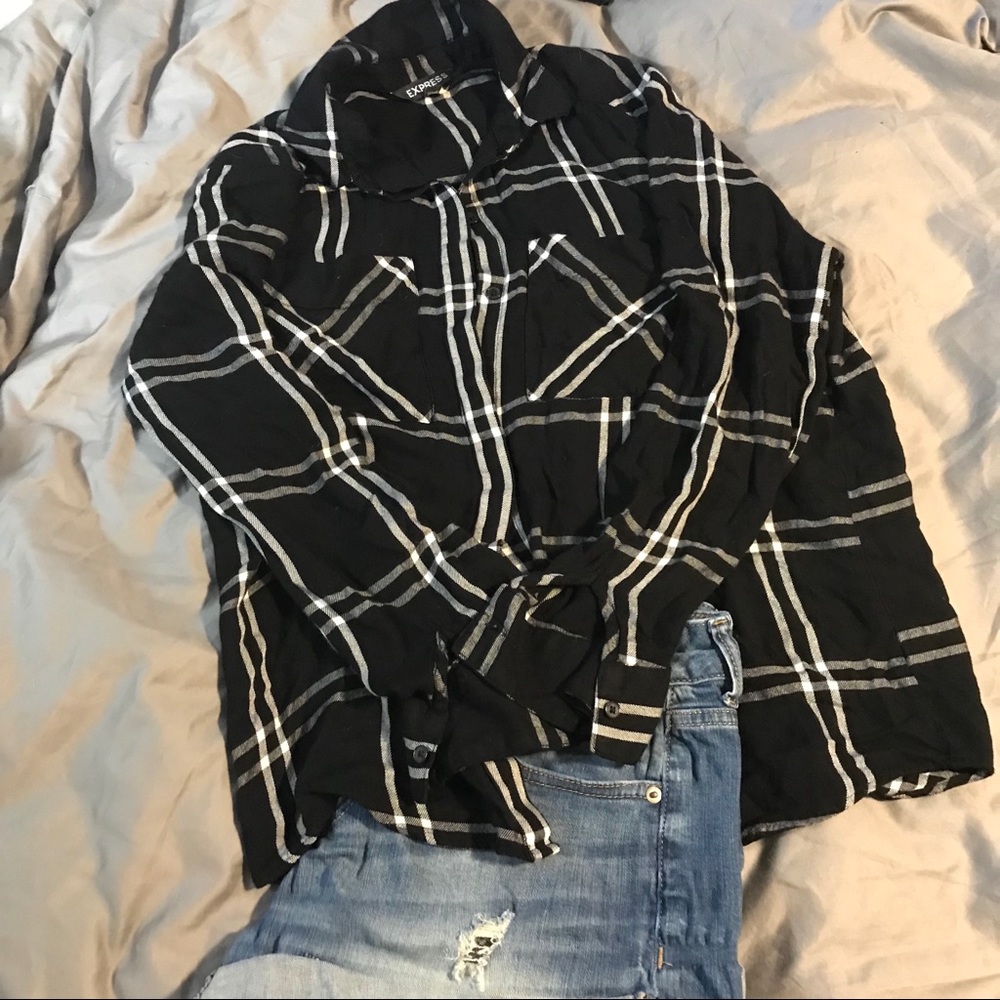 Express - Plaid Oversized Boyfriend Pocket Shirt